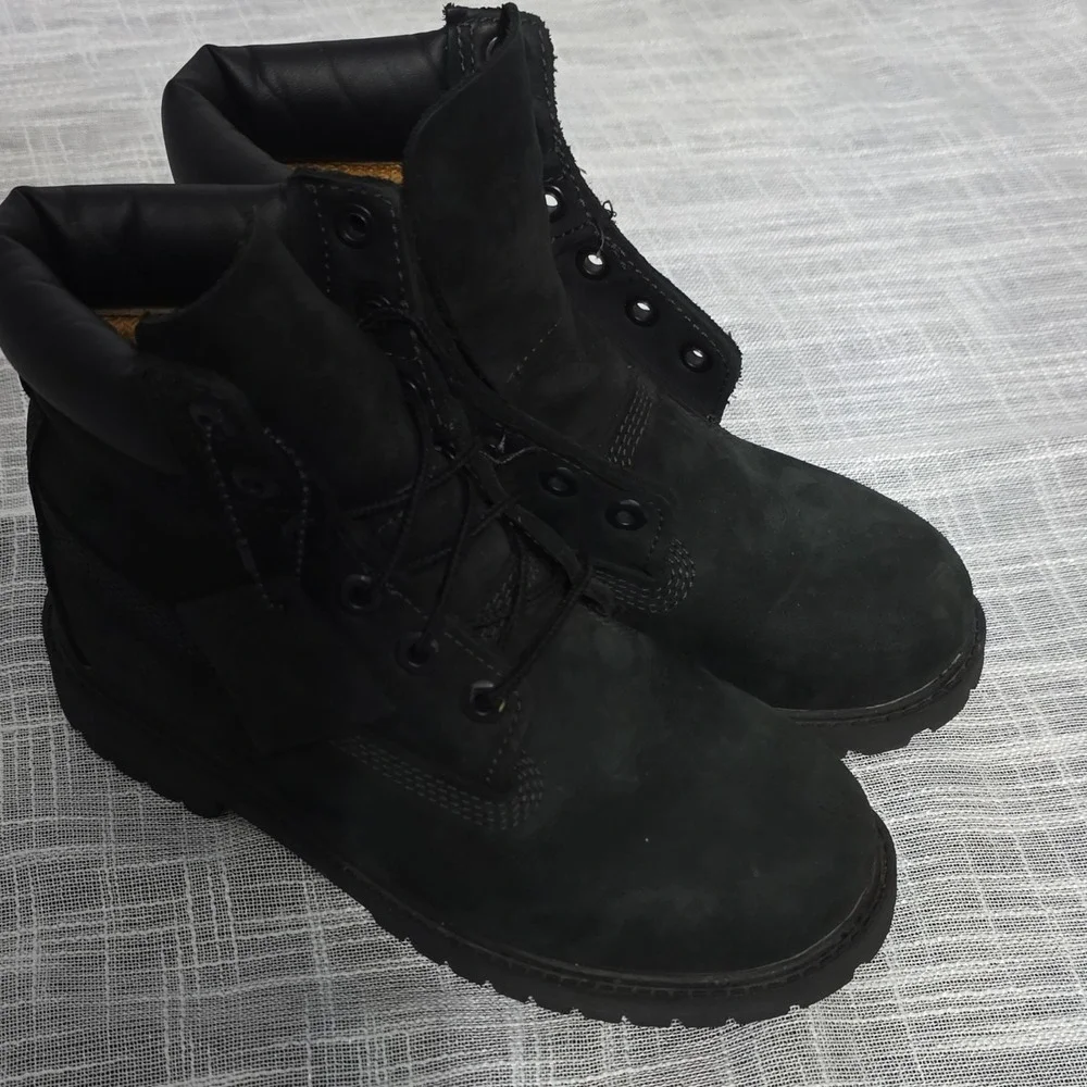 Timberland Black Nubuck Combat Boots Unisex Kids US 4M Model 12907 Ankle Lace Up
